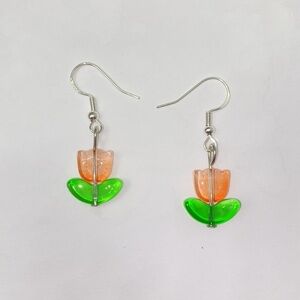 Orange Glass Tulip Earrings 🌷🧡